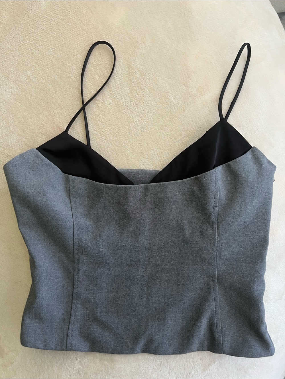 Zara Gray and Black Spaghetti Strap Crop Cami
